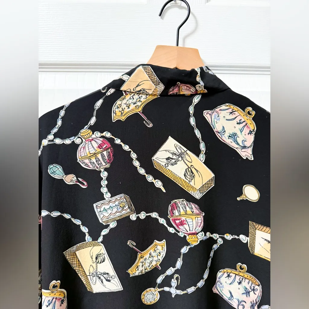 Vintage silk pattern funky unique button down blouse shirt 6 eclectic grandpa - Image 10