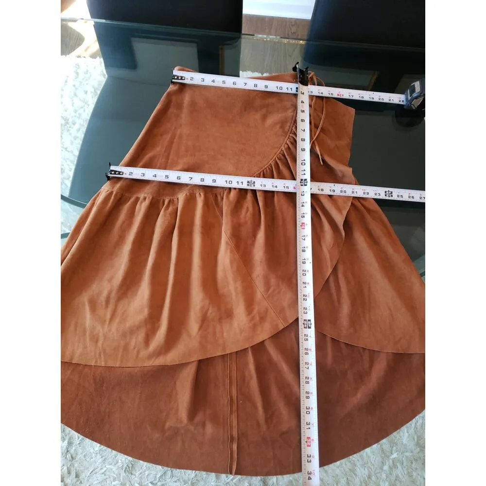 Ulla Johnson Tiered Skirt Womens Small Brown Tencel Miko Suede Ruffle Tie Waist - Image 8
