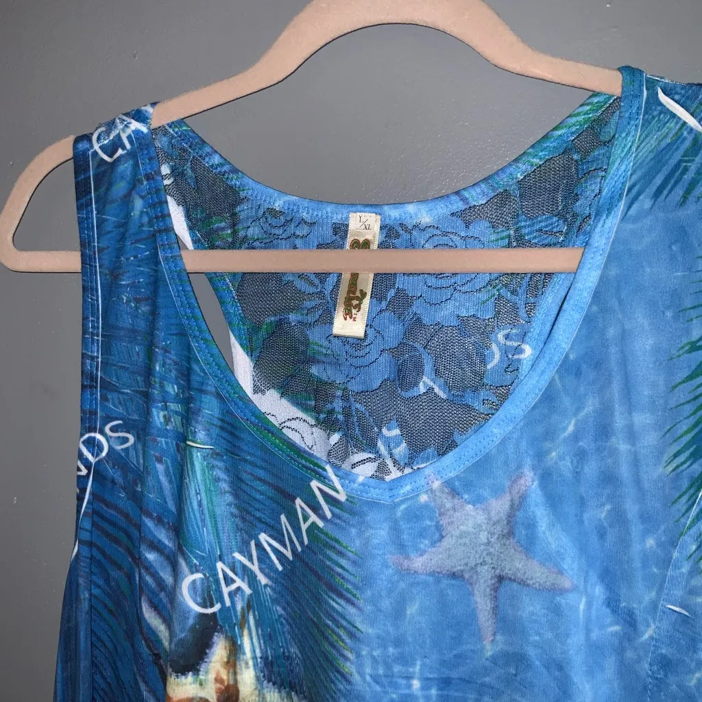 Shoreline Blue & Tan Cayman Islands Starfish Sleeveless Razorback Dress L/XL - Image 5
