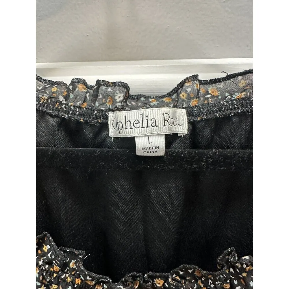 Ophelia Roe Womens Large Black Floral Long Sleeve Pullover Dress Boho Country - Image 3