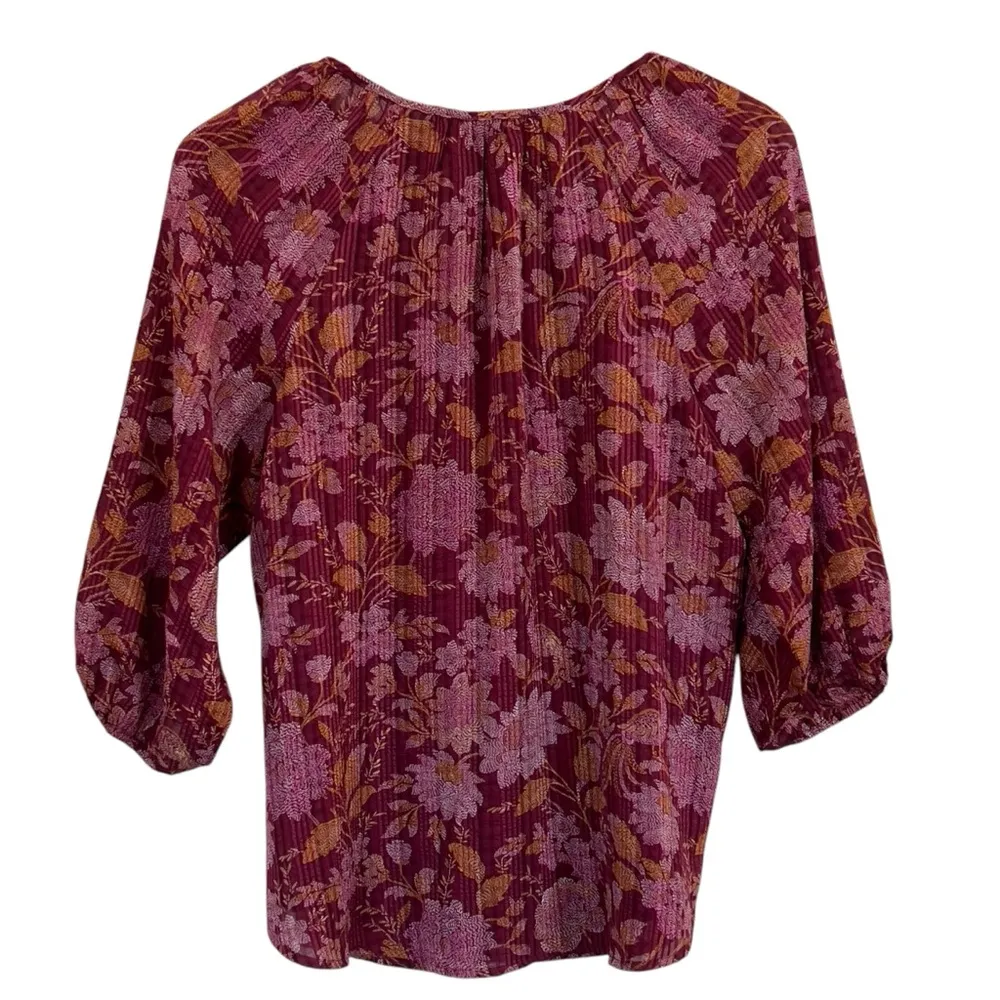 LOFT burgundy floral faux embroidery peasant, lined bodice - women’s size small - Image 4