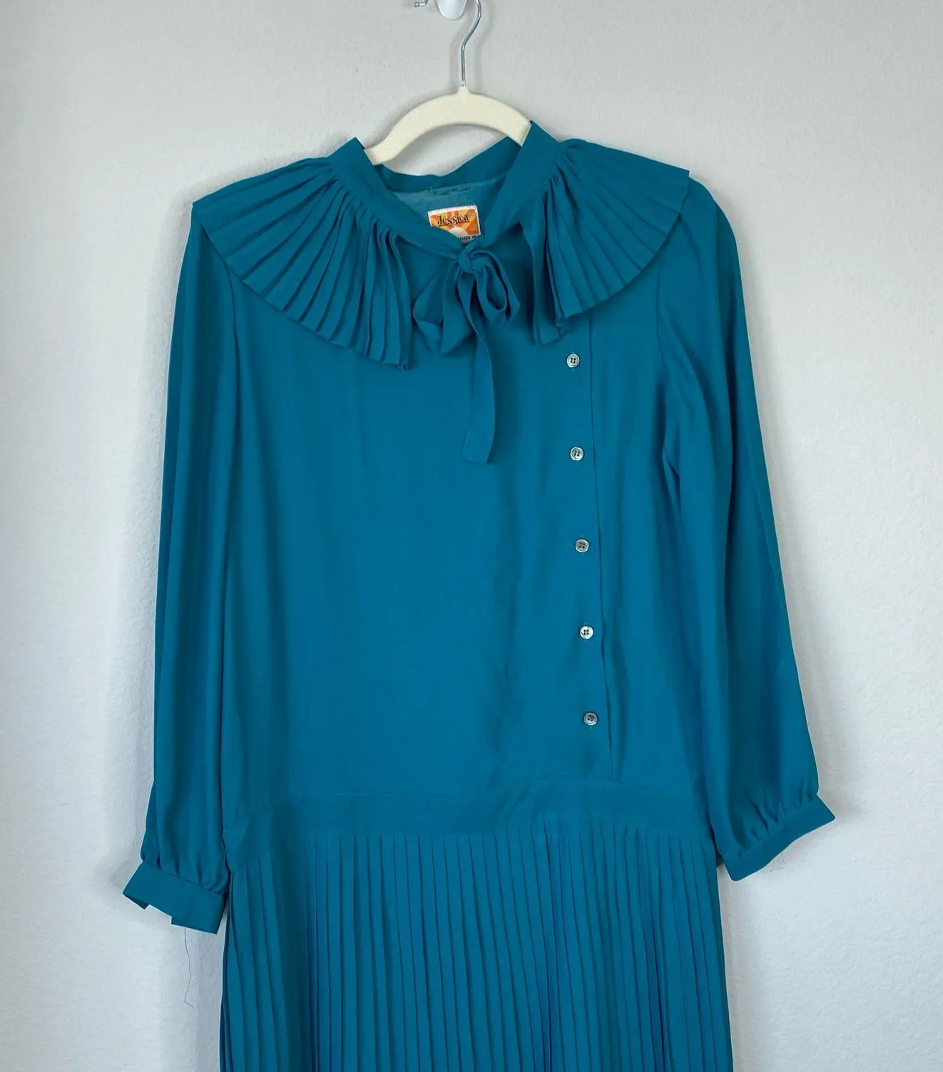 Vintage 1970s Jessica of the Golden West Teal Dress Western Fringe Size Medium Blue - Image 3