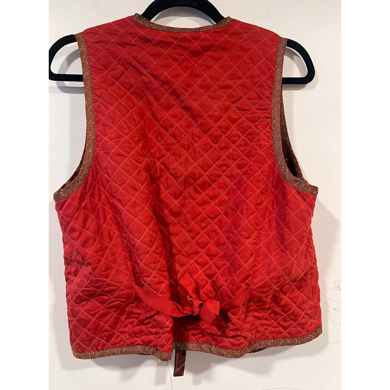 Vintage 90s Silk Blend Womens Red Orange paisley brocade vest waist coat Small - Image 7