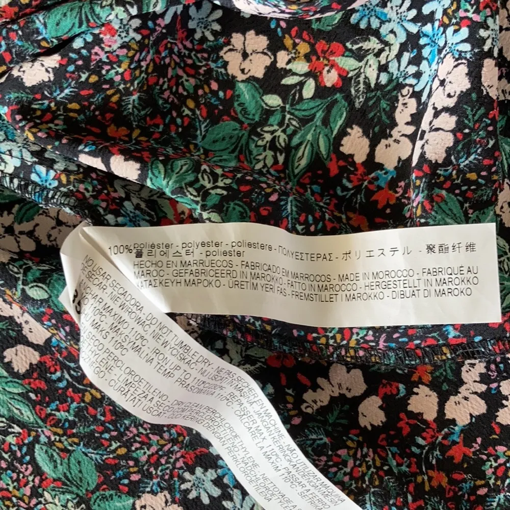 Zara Mock Neck Dress Floral Kimono A Line Fit Flare Wide Sleeve Holiday Green XS - Image 7