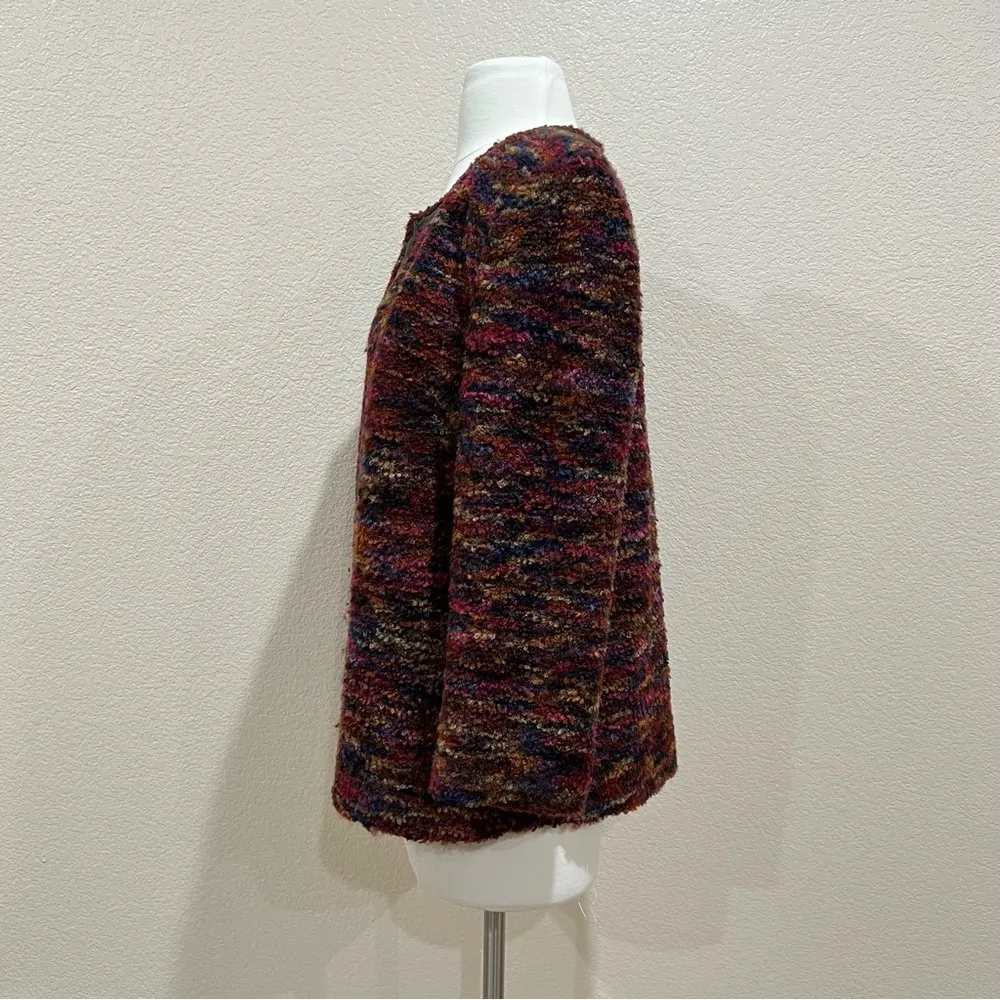 Notations Multicolor Boucle Tweed Faux Leather Trim Blazer Jacket Size Large - Image 5