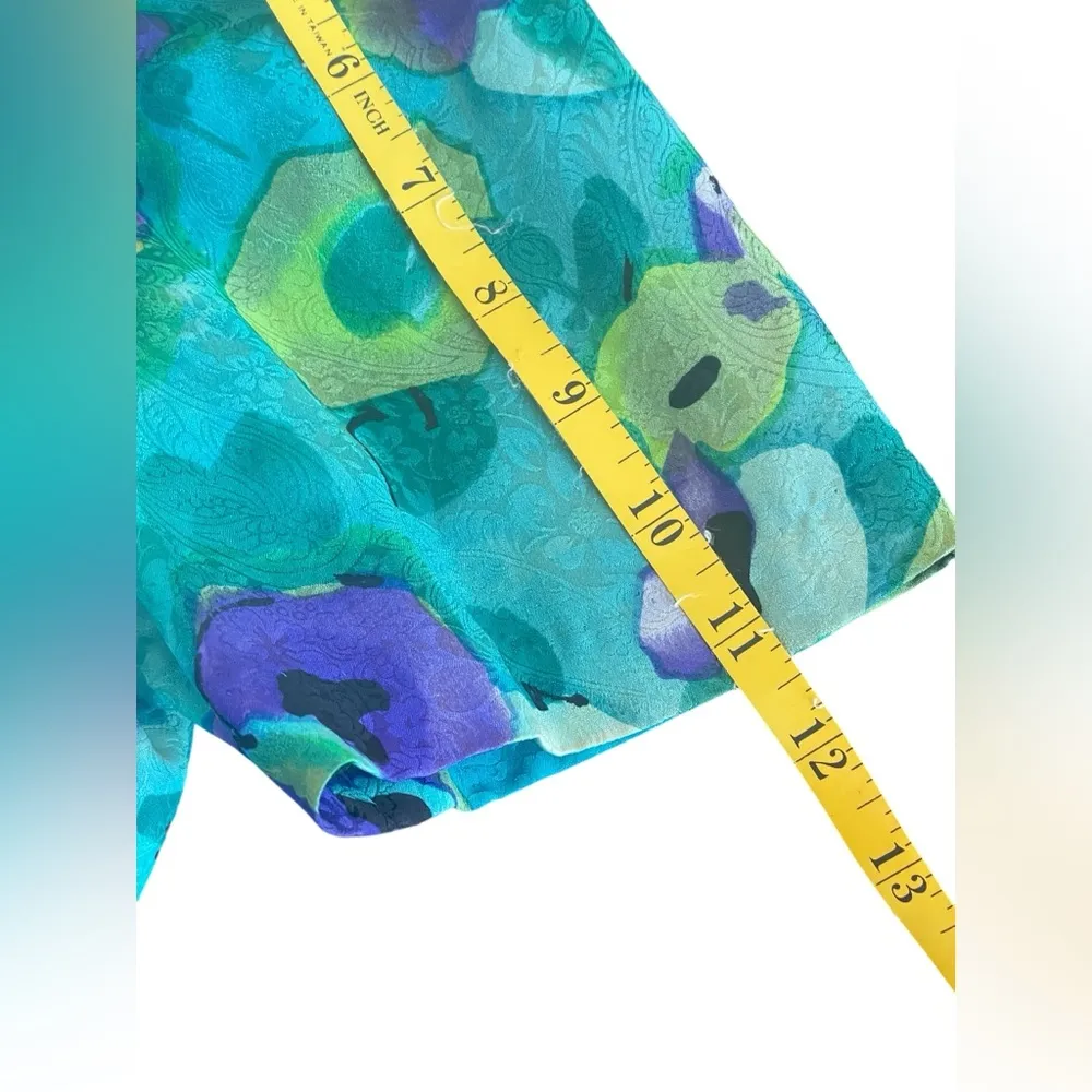 Adrianna Papell 100%‎ Silk Jacket Blouse Blue Green Purple Size 12 Formal Floral - Image 9