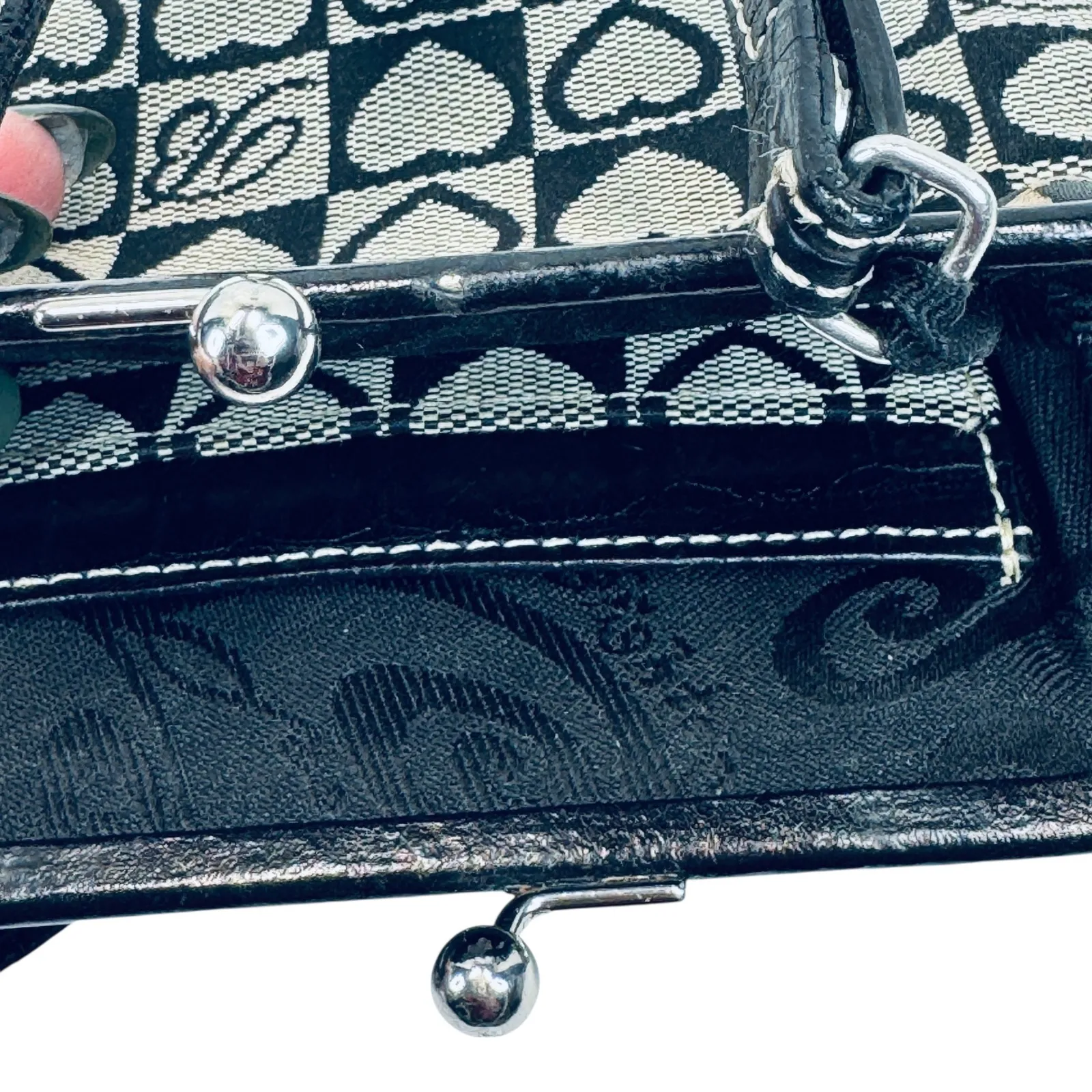 Brighton Kisslock‎ Heart Purse Mini Shoulder Bag Black Silver Checkered Y2K - Image 7