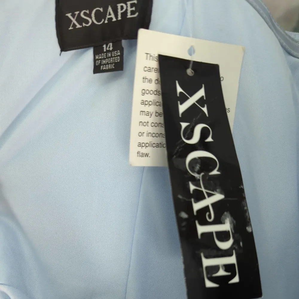 Xscape‎ Womens Dress Midi Strapless Ruffle Hi-Lo A-Line Bustier Crepe Blue 14 - Image 14