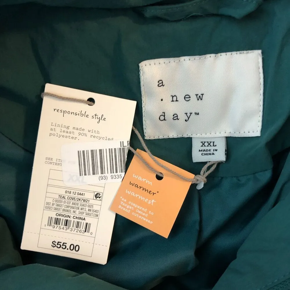 A New Day Womens Green Puffer Coat Cinch Waist Warmer XXL - Image 3