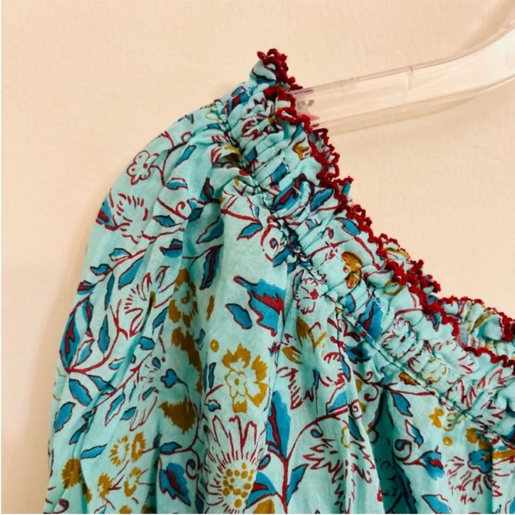 Poupette St Barth Nana Blue Floral Cropped Elastic Long Sleeve Top Medium - Image 4