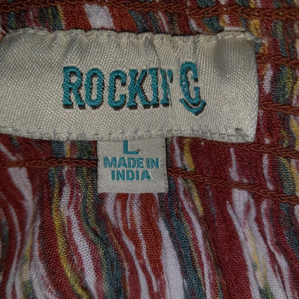 Rocking C M Western Smocked Tribal Print Cowgirl Crop Top Orange Size M - Image 8