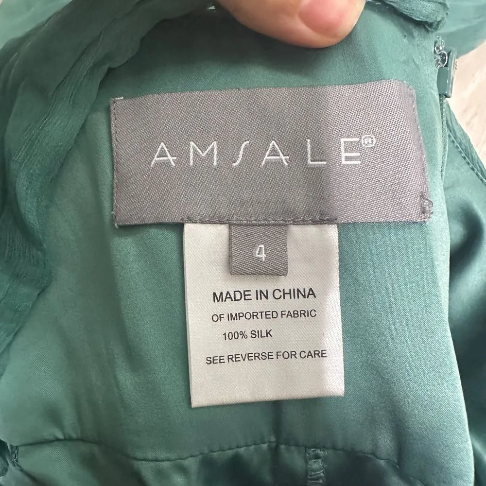 Amsale cocktail dress‎ silk chiffon formal green sexy romantic 4 one shoulder - Image 3