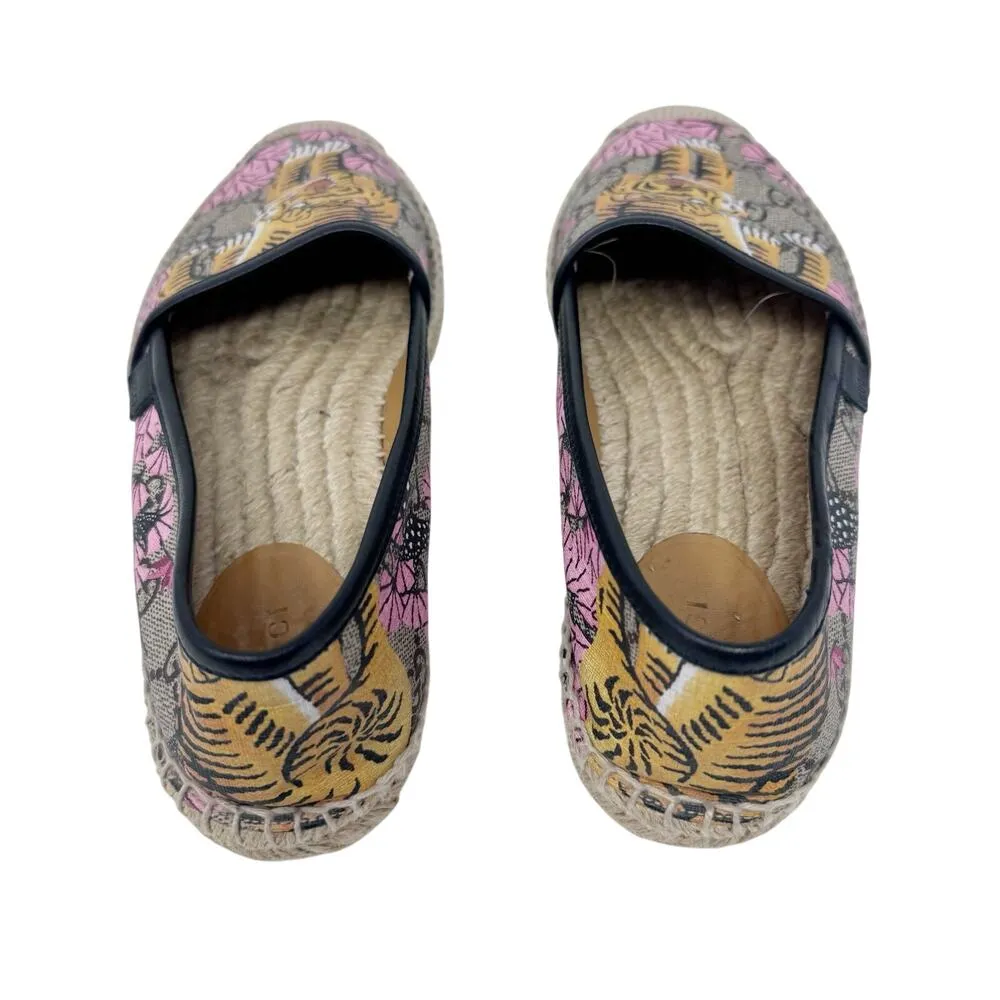 GUCCI Supreme Monogram Bengal Tiger Espadrilles Flats Beige Pink Flowers EU 37.5 - Image 5