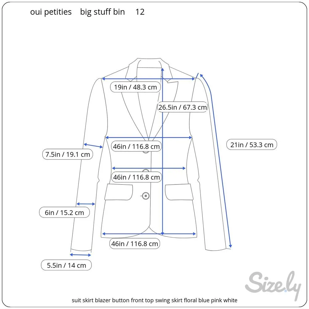 suit skirt blazer button front top swing skirt floral blue pink white Size 12 - Image 2
