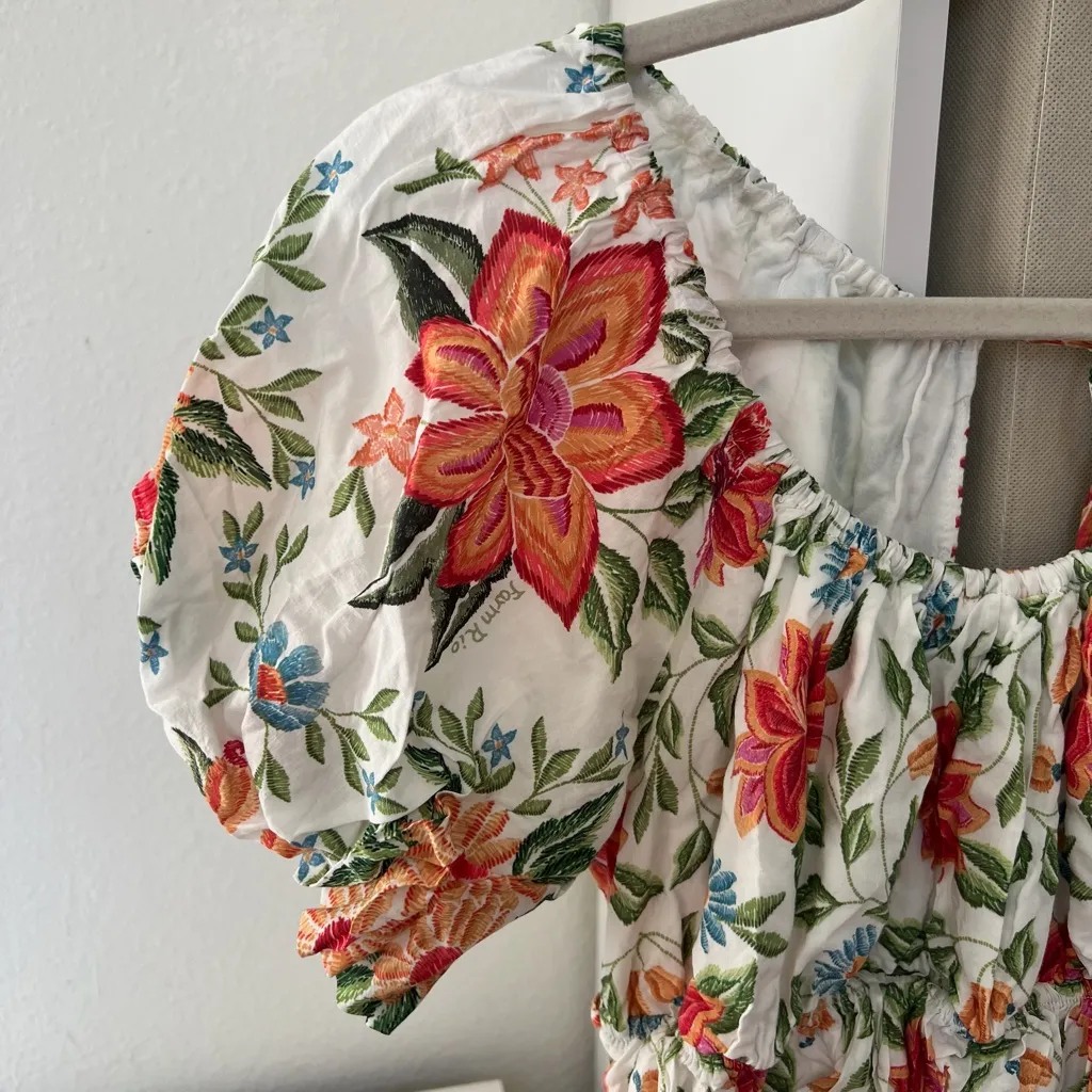 NWOT Farm Rio Bloom Garden Short Sleeve Mini Dress in White Floral Print - Image 7