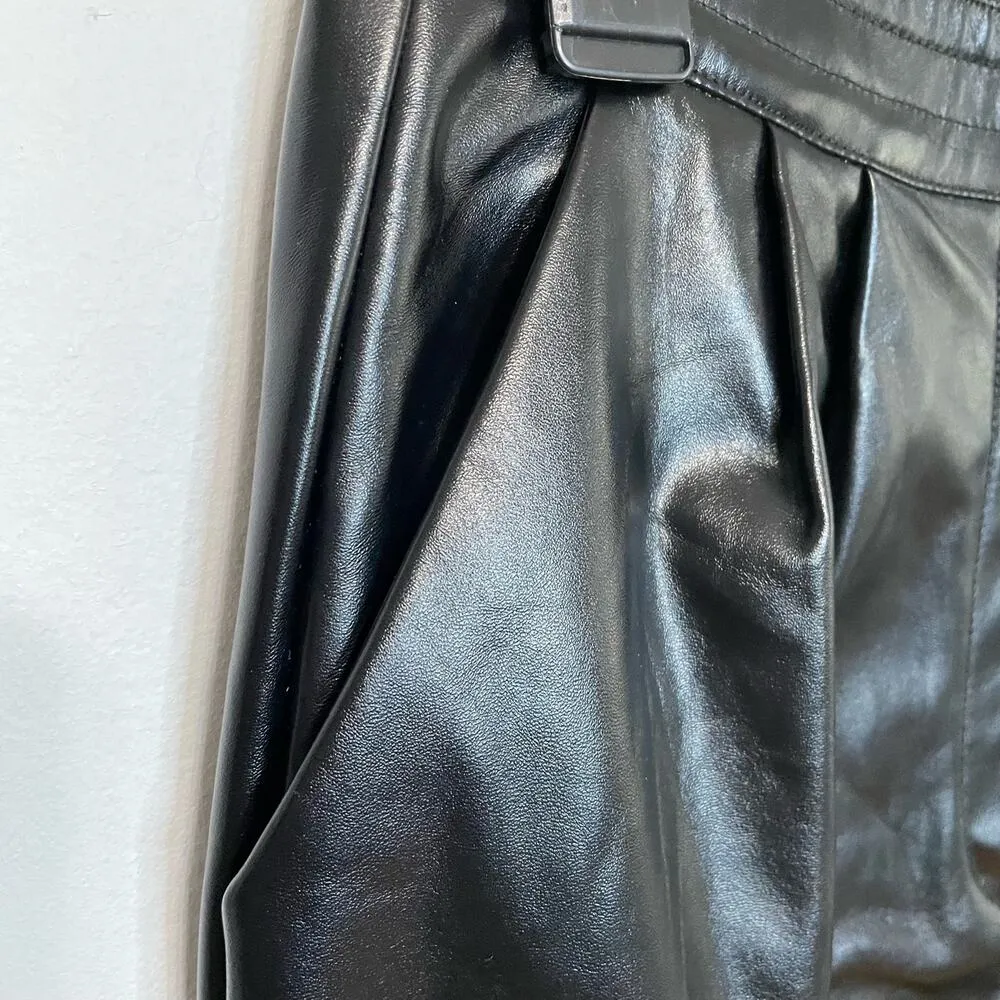 Princess Polly Black Pants 6 Faux Leather Pockets Biker Moto Tapered Pleated - Image 2