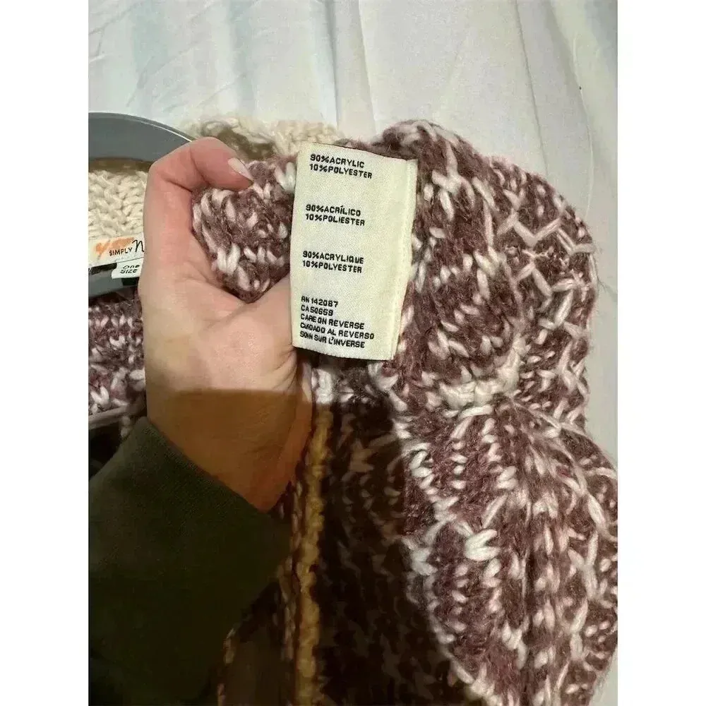 Simply Noelle Multicolor Crochet Chunky Knit Cape Poncho Sweater Button Collar - Image 6