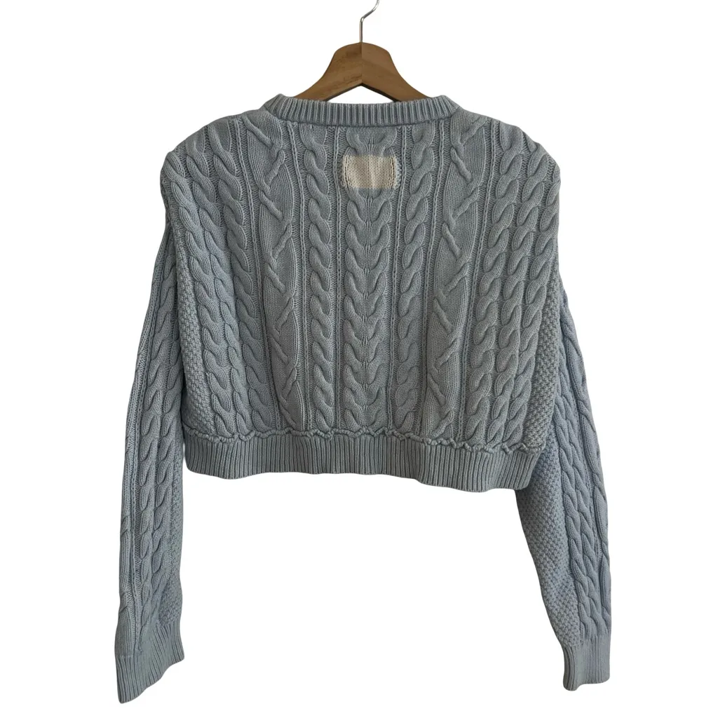 Re/Done Womens Cable Knit Cropped Sweater Sz M Fisherman Preppy Coastal Grandma - Image 3