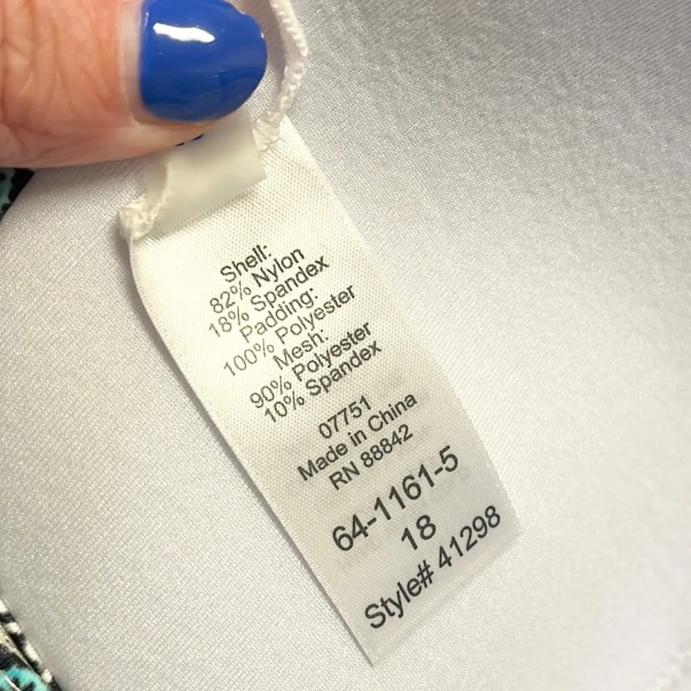 Swimsuits for All Bikini Top Swim Tie Dye Floral Mesh 18 New Blue - Image 4