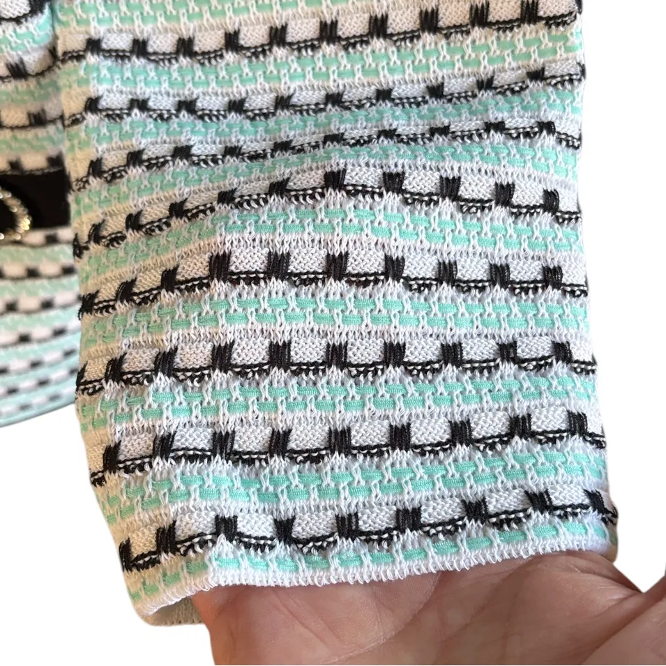 Like New Ming Wang Rhinestone Adorned Sweater Mint Green White Black Size Medium - Image 4