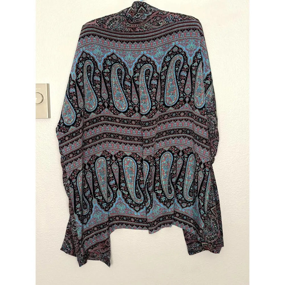 Silk Coverup Kimono Boho Whimsgoth Western Paisley Blue Pink Made in India Size undefined - Image 5