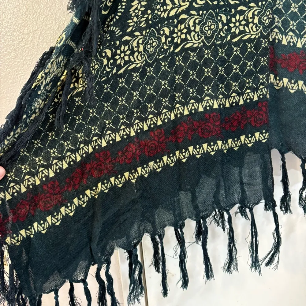 Free People Kimono Wrap Cardigan Sweater Fringe Printed Green Short Sleeve - Image 4