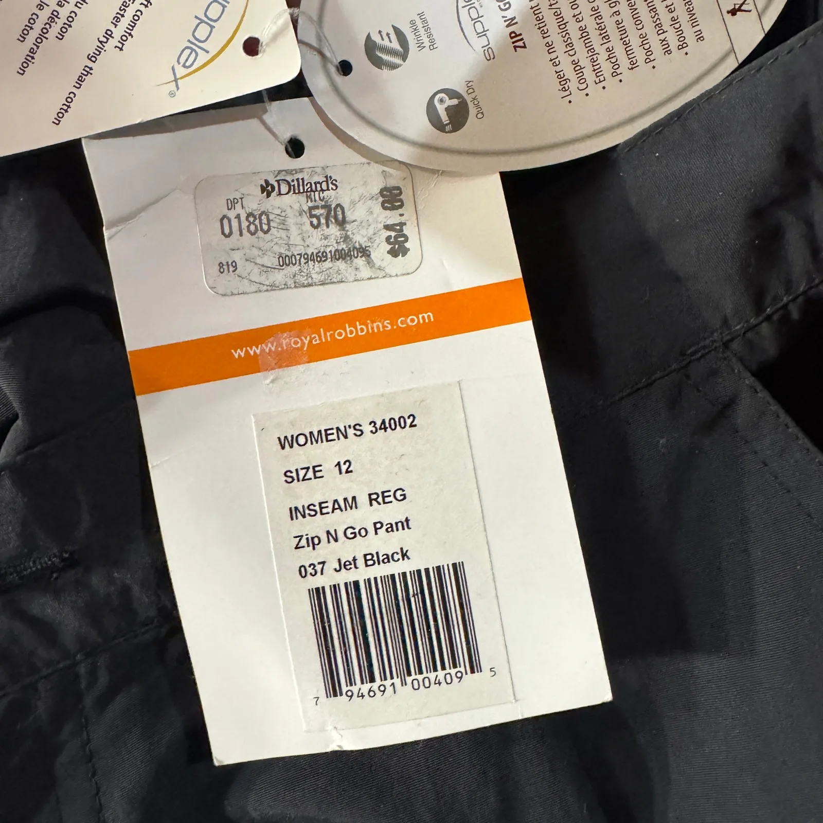 Royal Robbins SZ 12 Zip 'n Go Pants Shorts Convertible Quick-Dry UFP Black Women - Image 13