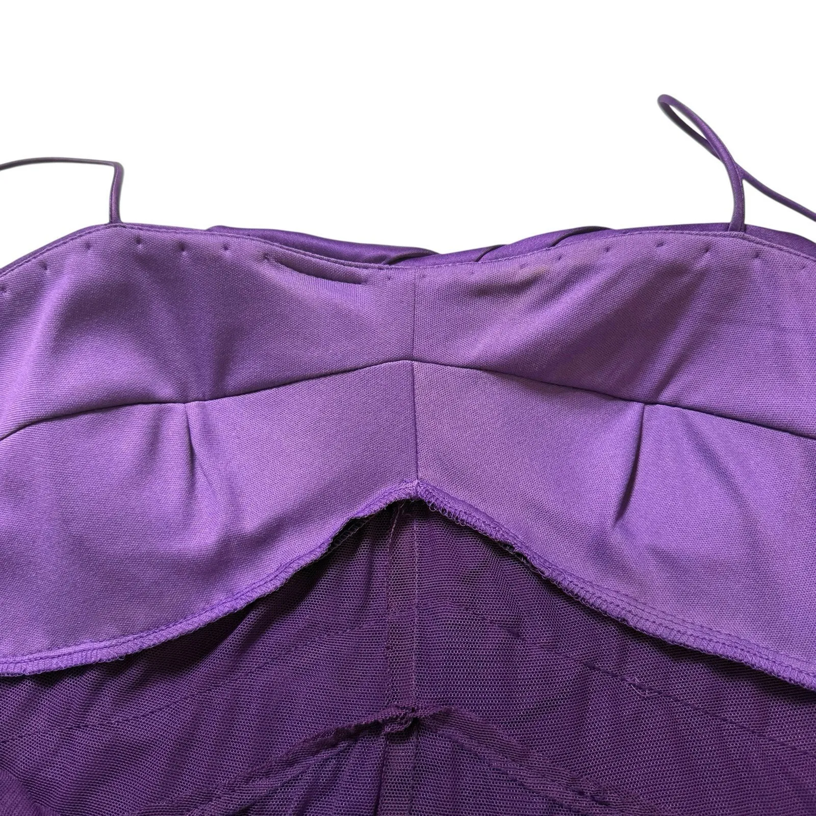 VTG Y2K JS Collection‎ Dress 6 Mermaid Scalloped Ruffle Layered Purple Satin - Image 8