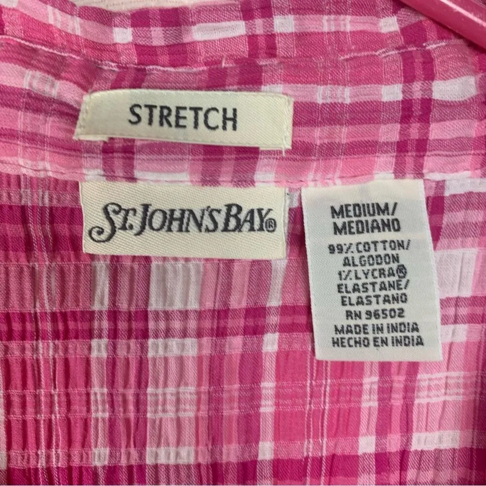 St Johns Bay women's medium new pink plaid 90s tank top scrunch - Image 9