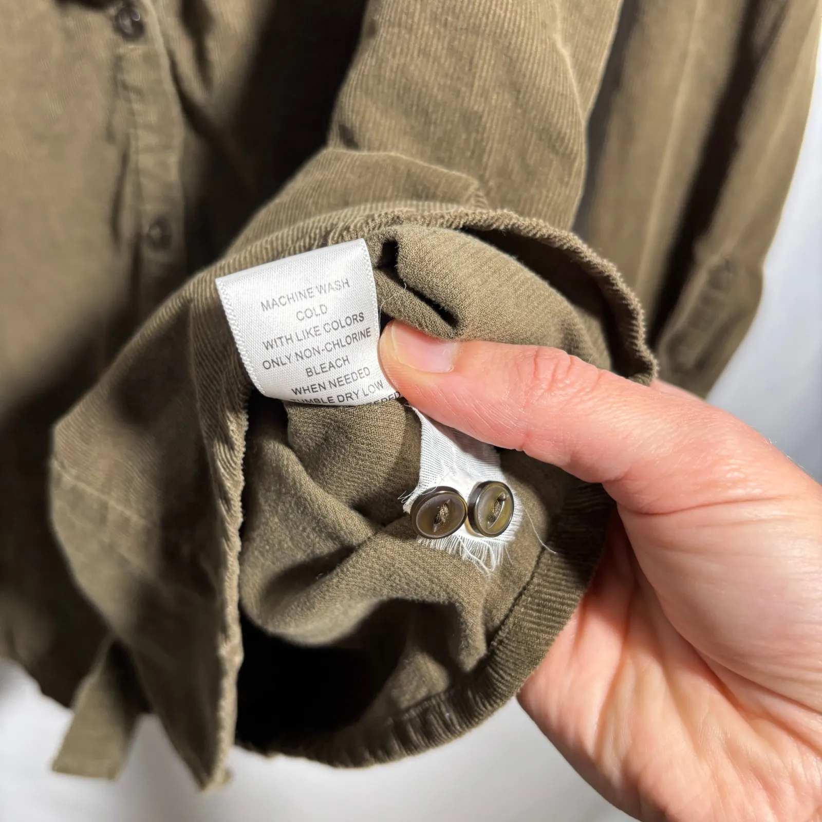 Krazy Kat Olive Green Corduroy Button Down Ruffle Front Long Sleeve Shirt XL SEE - Image 6