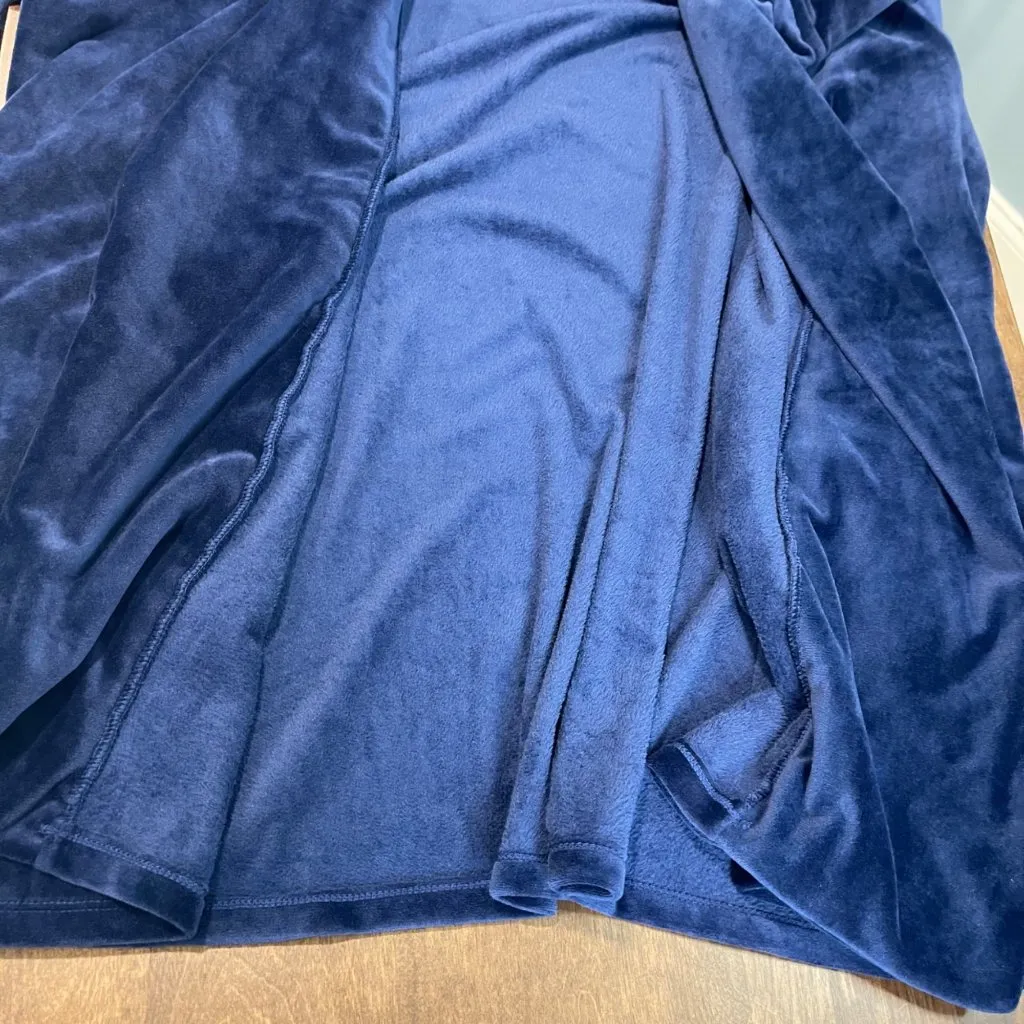 Cuddl Duds Hooded Wrap Women's Size XL Double Plush Velour Navy Thumbholes Snap - Image 7