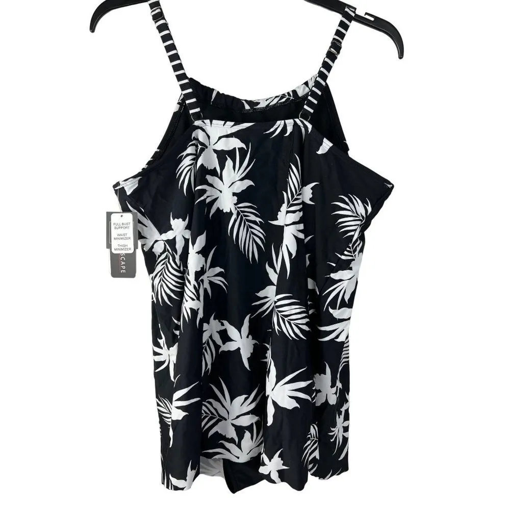 Island Escape Hawaii Gardens Printed Underwire One Piece Swimsuit Swim Dress Black Size 14 - Image 3