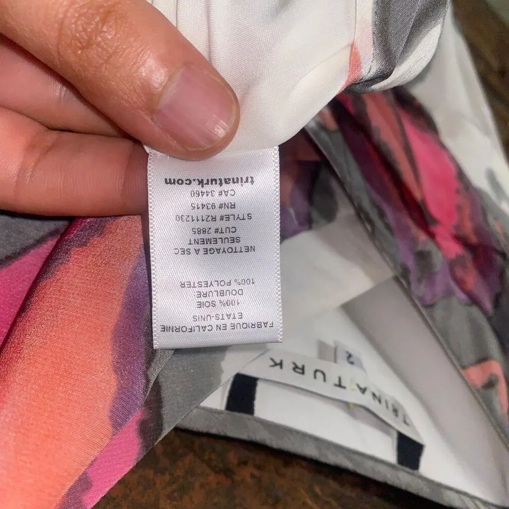 Trina Turk Silk V-Neck Abstract Sleeveless Slip Midi Dress Women's Size 2 - Image 8