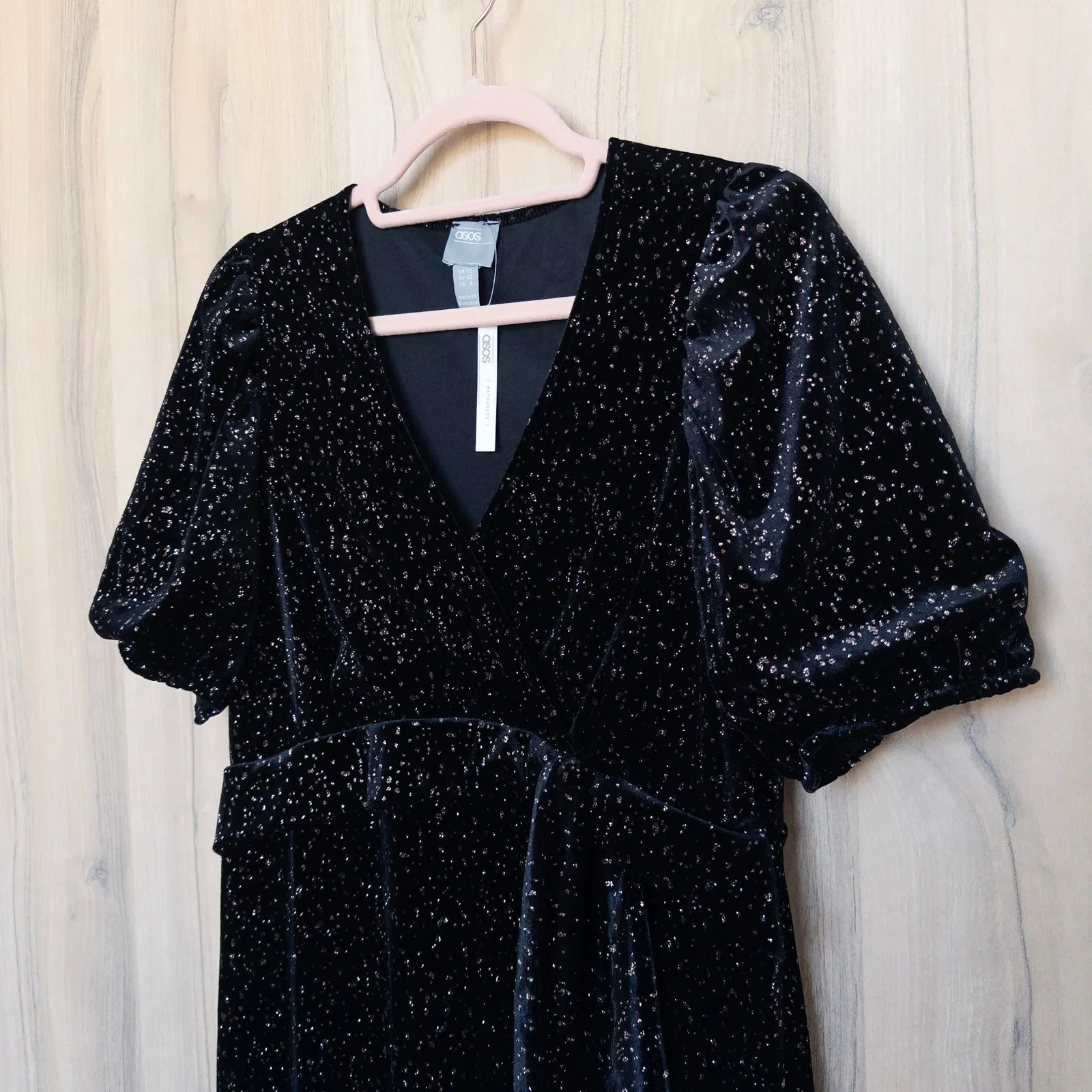 ASOS Maternity Womens Velvet Sparkle Midi Dress Size 8 Black Holiday Glam Party - Image 4