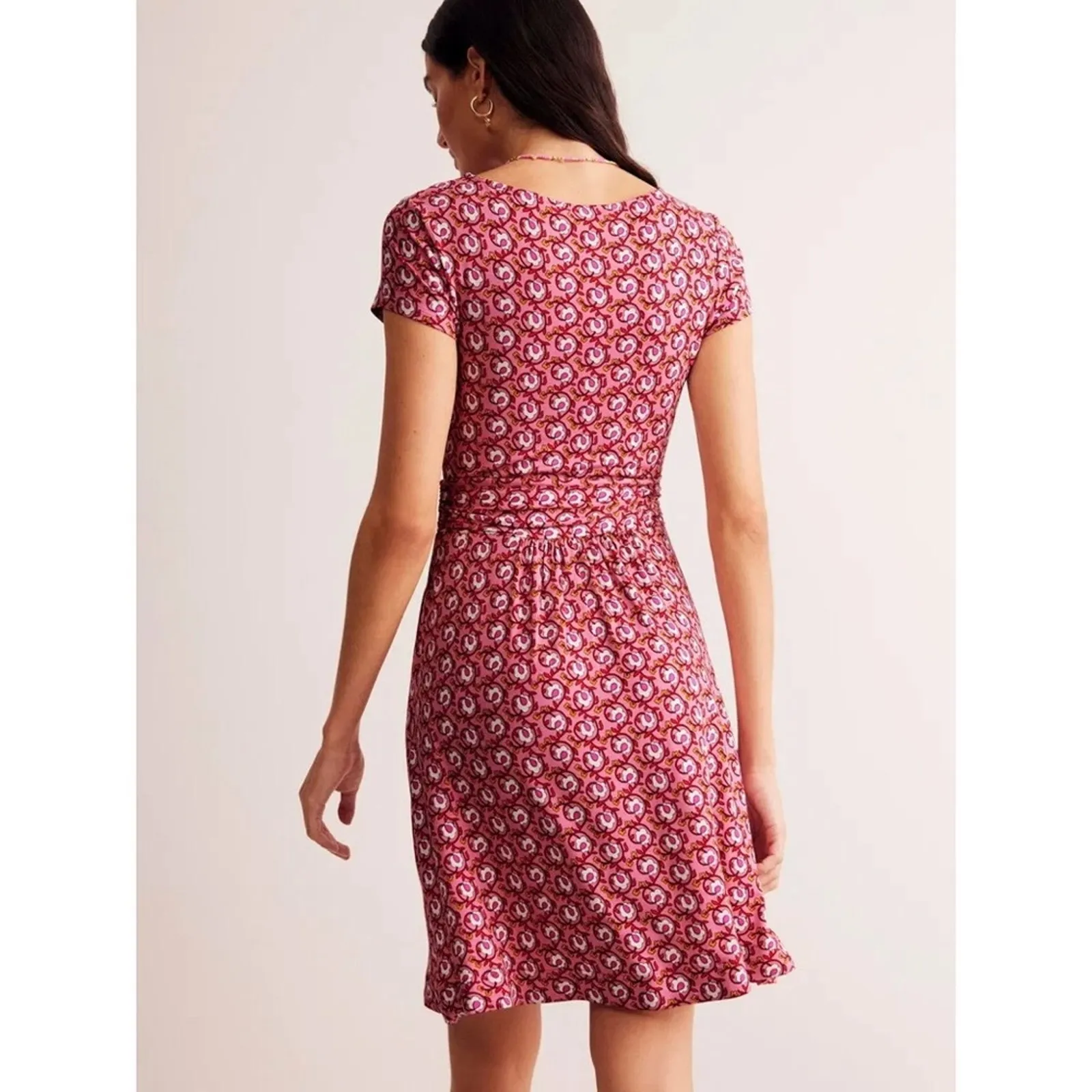 Boden Amelie Mini Dress in Foliage Terrace Pink Floral Print Size 12R Preloved - Image 3