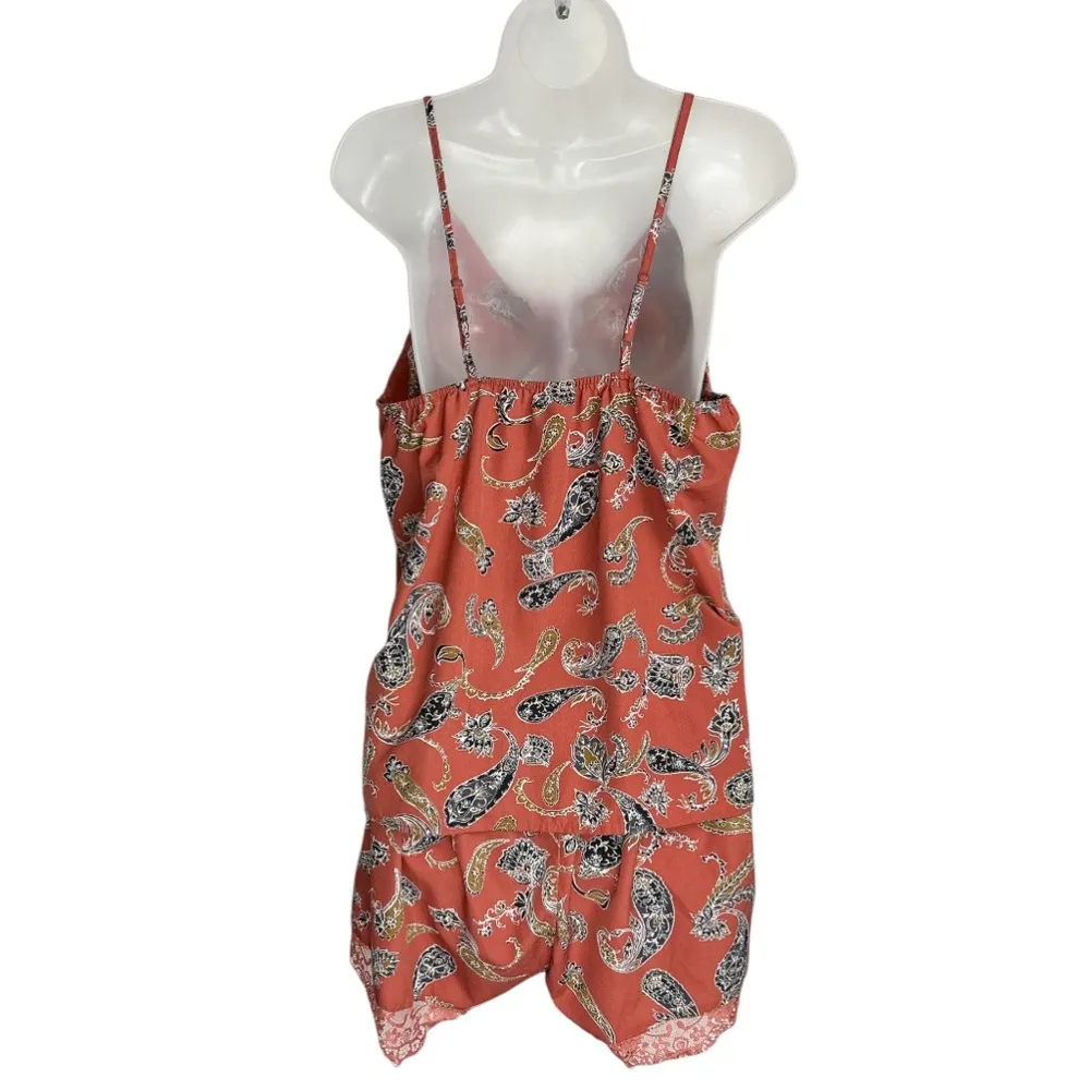 Japna Lounge Womens Matching Set Pajama Sz XL Tank Top Shorts Satin Lace Trim - Image 2