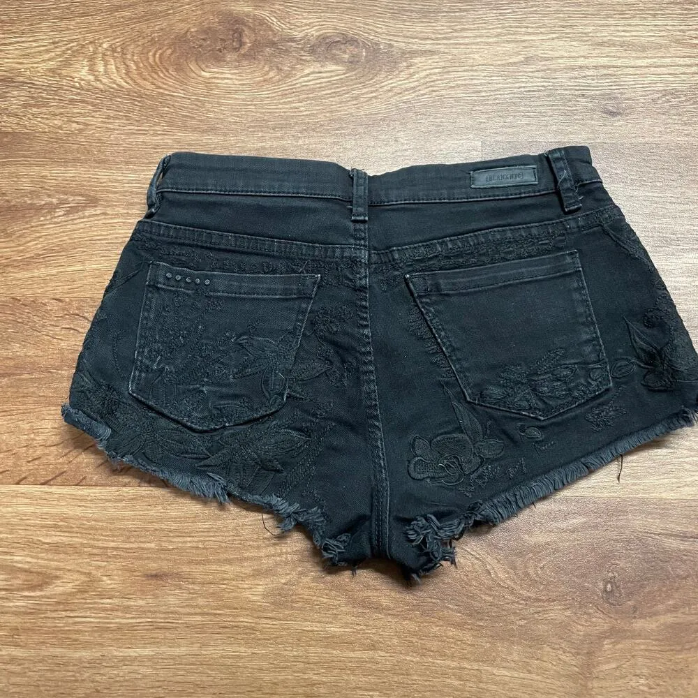 BlankNYC Black Denim Embroidered Floral Cut Off Jean Shorts Womens Size 25 RARE - Image 2