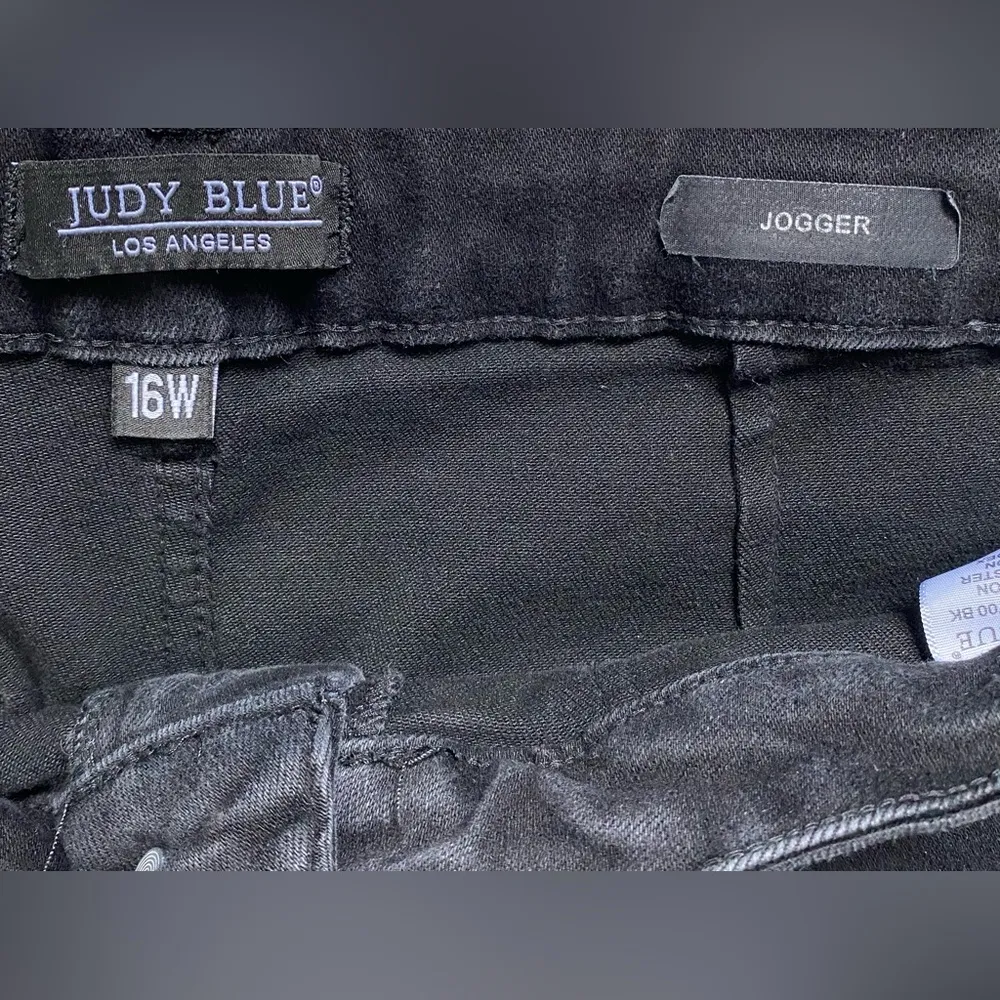 Judy Blue High Waist Jet Black Double Roll Cuff Jogger Jeans No Tie Size 16W - Image 6
