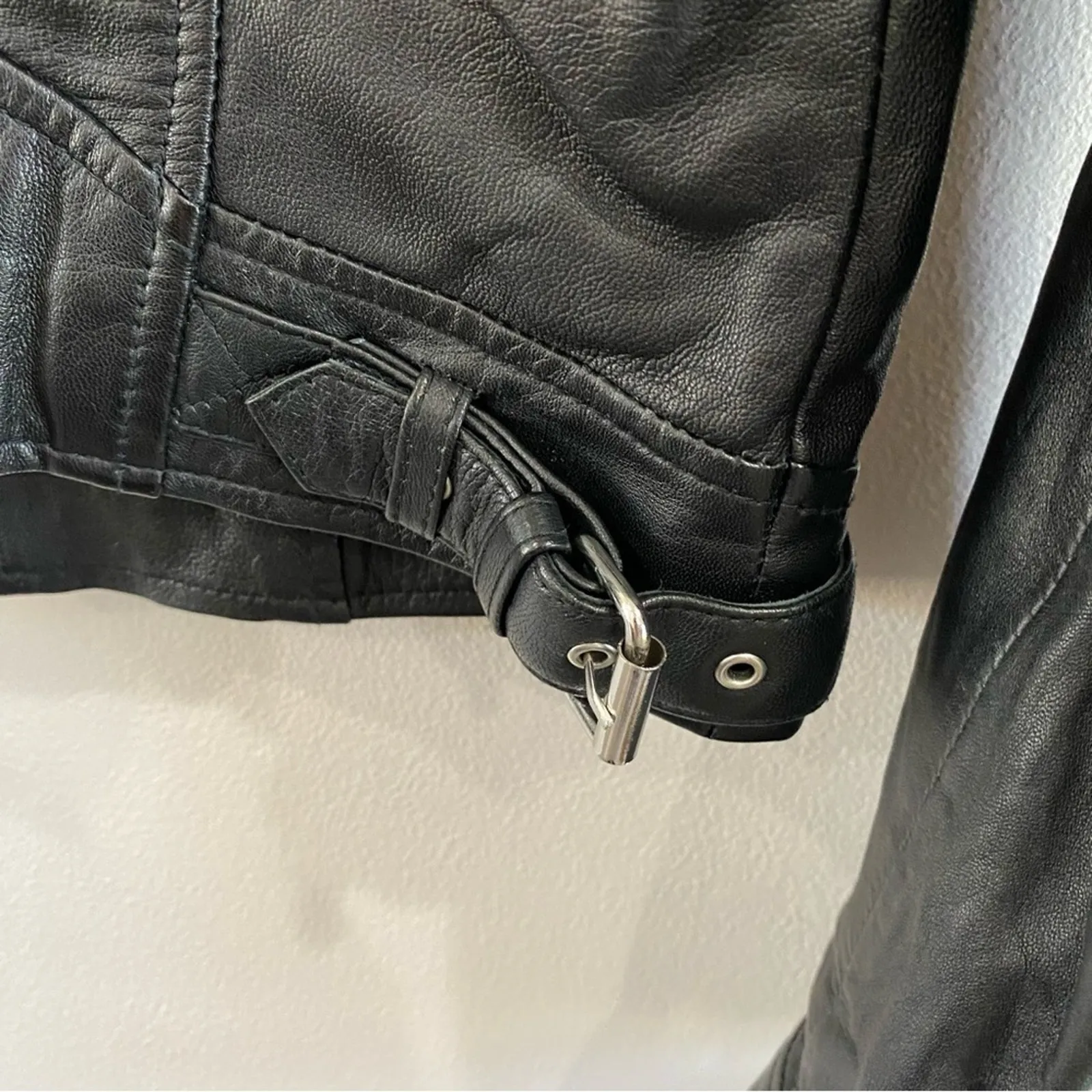 ZARA Genuine 100% Sheep Leather Moto Biker Jacket Black Zip Hardware Size - Image 6