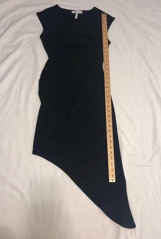 BCBG Asymmetrical Dress Size S Black Ruched Slinky Knit Sleeveless Party - Image 8