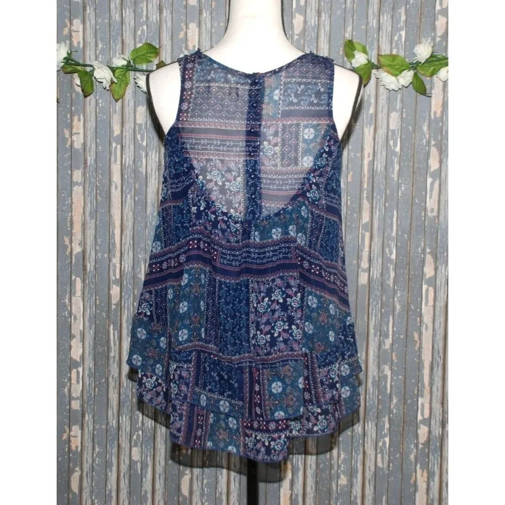 Altar'd State Crochet Blue Patchwork Sleeveless Blouse Top Size XS Flowy - Image 7