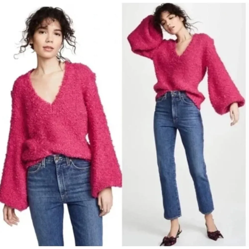 C/MEO Collective Women Barbie Pink Coco Knit Sweater Balloon Sleeve Wool Blend M - Image 3