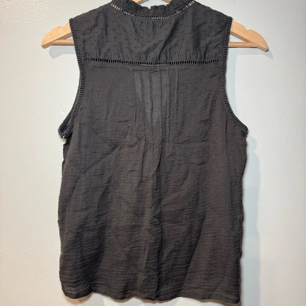 Faherty Top Womens Small Gray Sleeveless Willa Organic Cotton Ladder Trim - Image 6