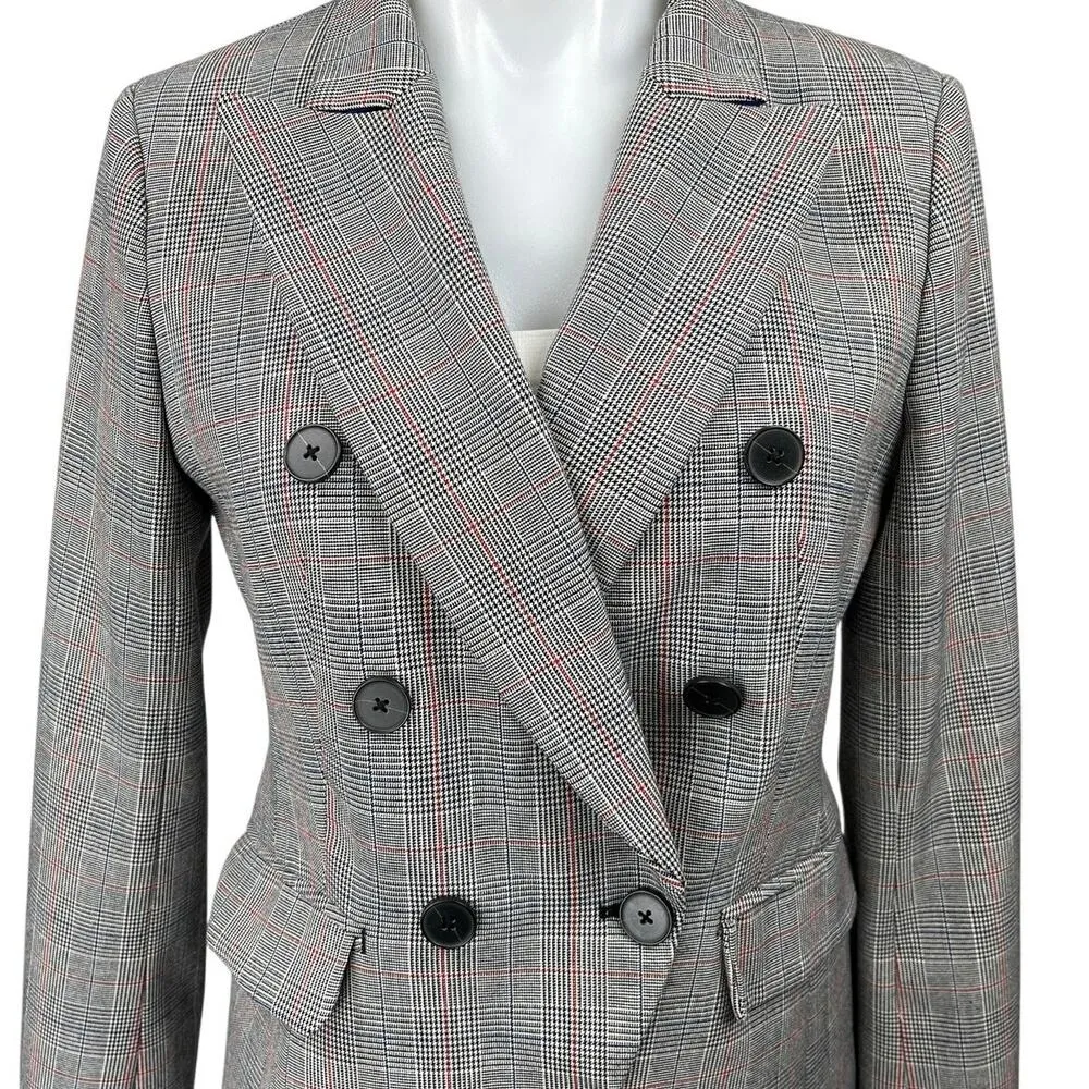 Banana Republic Gray Double Breasted Check Plaid Notch Collar Blazer Jacket Sz 6 - Image 3