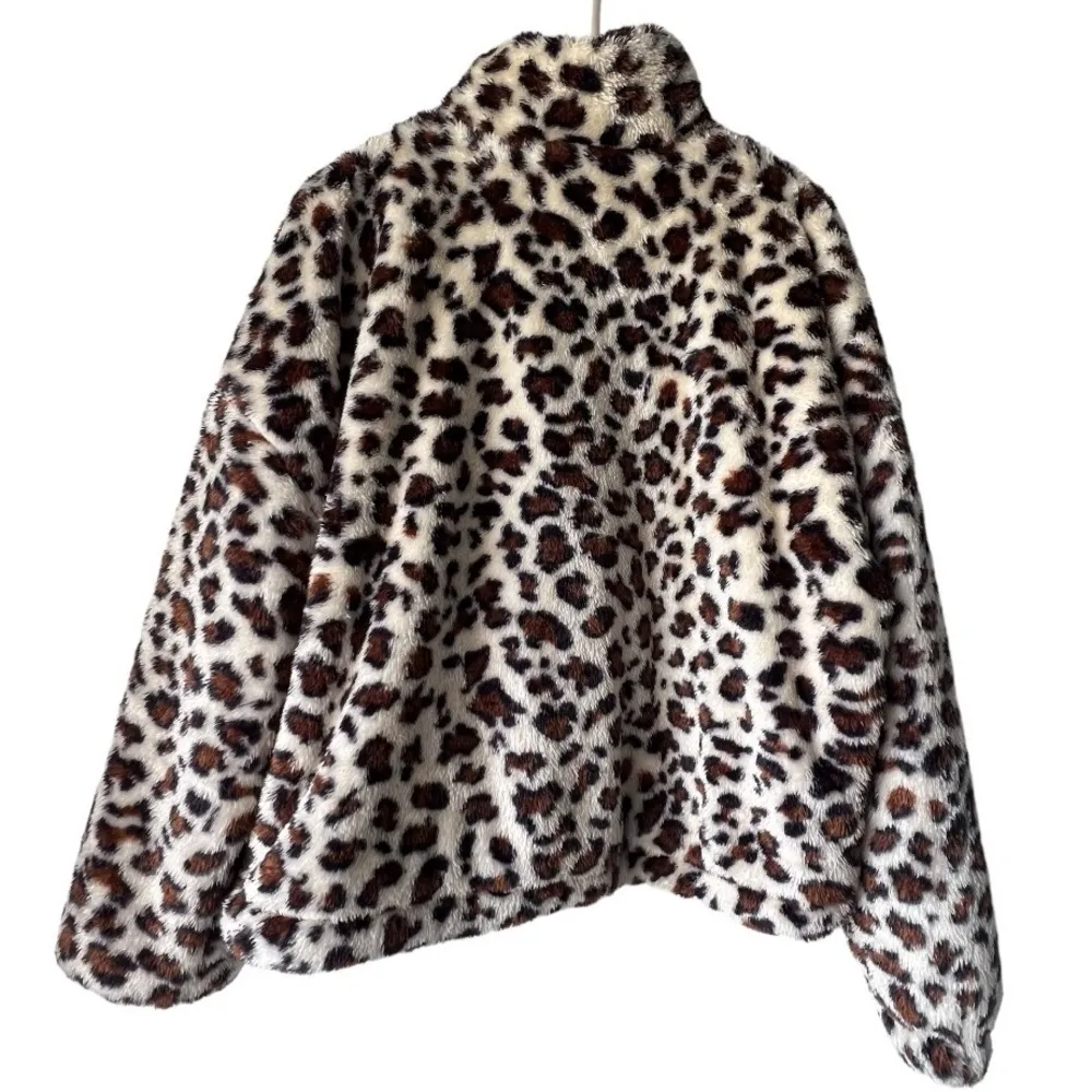 NWT Women's leopard la miel faux puffer coat print Jacket collar pockets size S Brown - Image 14