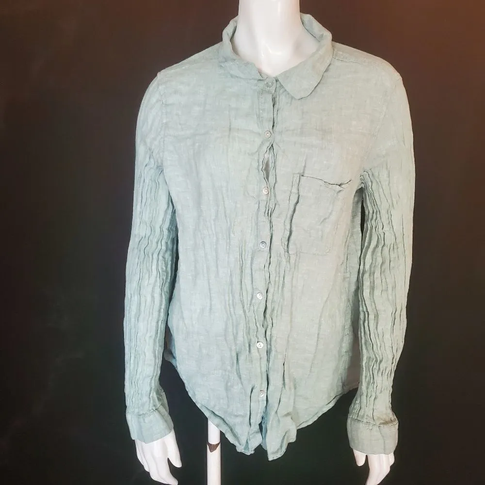 Tahari Blue Linen Long Sleeve Button Down Top (XL) - Image 2