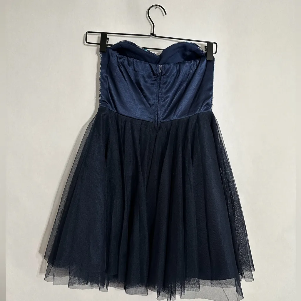 Nights by Teeze Me Strapless Sequin Corset Tulle Party Dress Y2K Blue Juniors 1 - Image 4