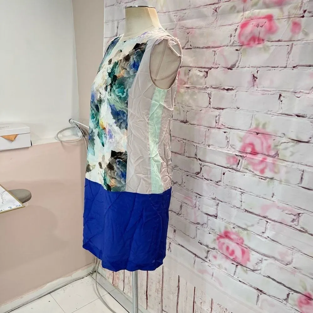 Rebecca Taylor Women's Sleeveless Enchanted Garden Silk Mini Dress Cream/Blue Si - Image 3