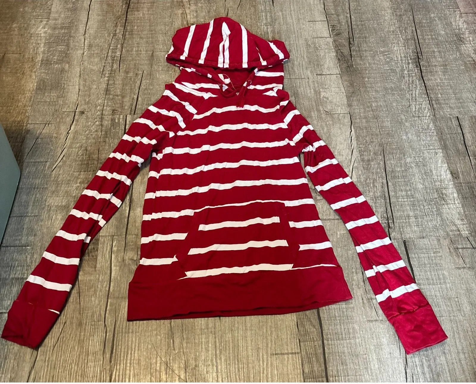 Zenana Outfitters Hoodie Small Red White Striped Long Sleeve Casual Lightweight - Image 1