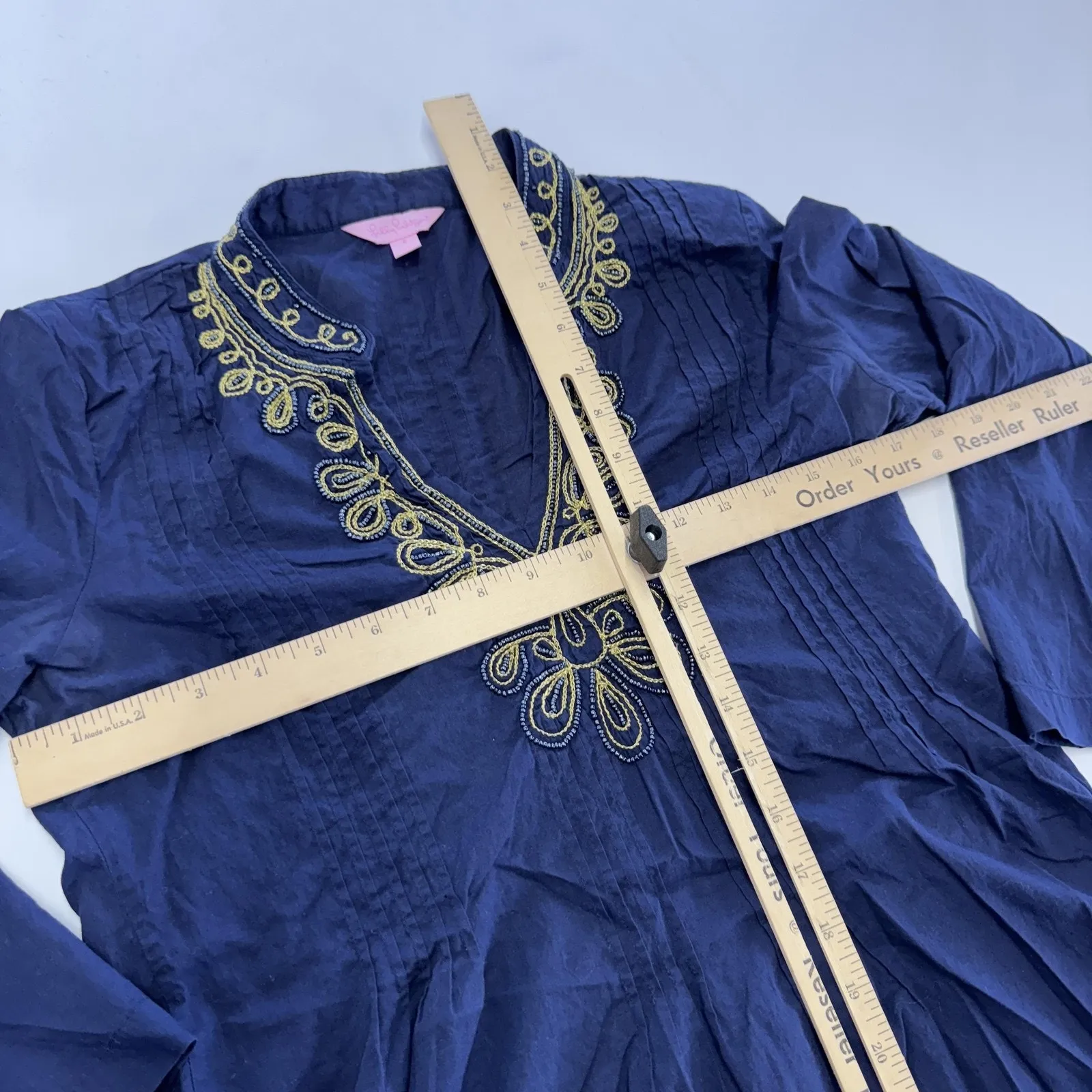 Lilly Pulitzer Tunic Womens Small‎ Navy Blue Sarasota Boho Long Sleeve Blouse - Image 7